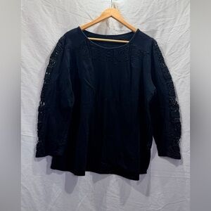 Women Within Black Long-Sleeve Top with Crochet Sleeve Detail